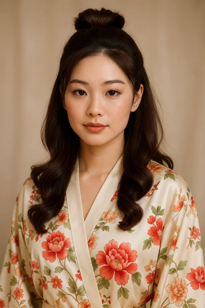 a half-up, half-down hairstyle with curled ends that keeps hair off your face while looking stylish