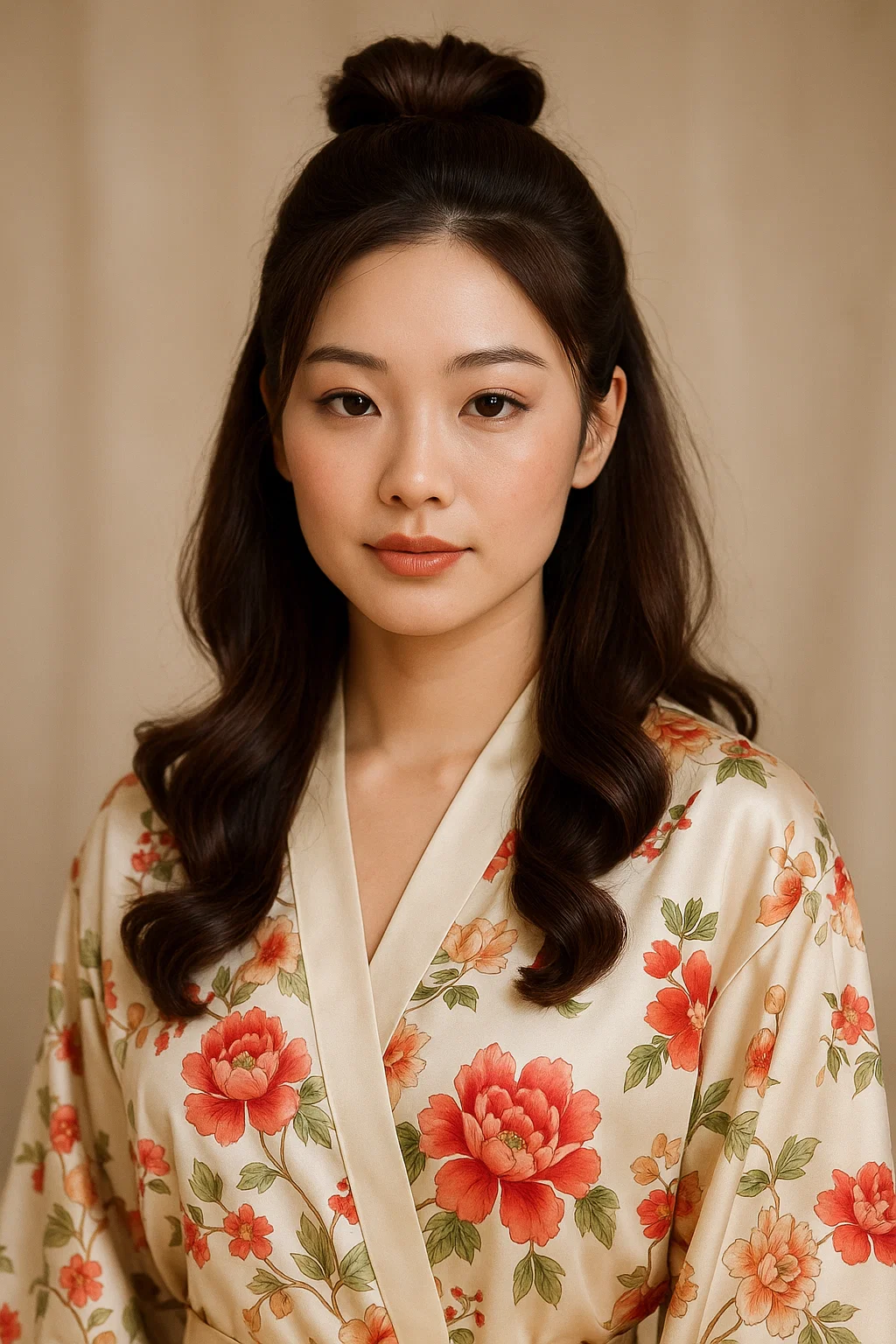 a half-up, half-down hairstyle with curled ends that keeps hair off your face while looking stylish
