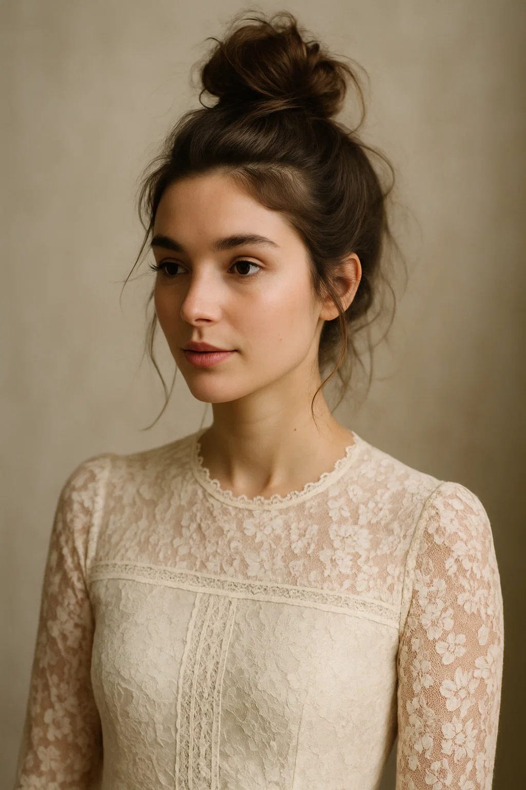 a high, messy top knot that is effortless and stylish, perfect for both workdays and weekends.