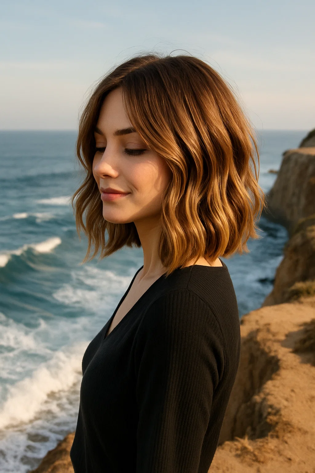 a trendy long bob with soft waves and light layers for a fresh, stylish spring look.
