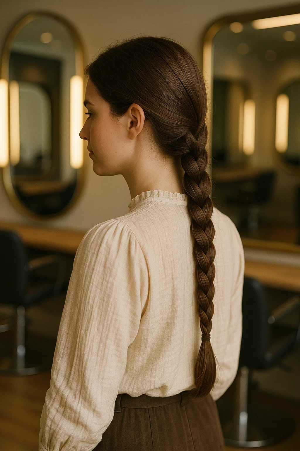 a woman with a classic three-strand braid