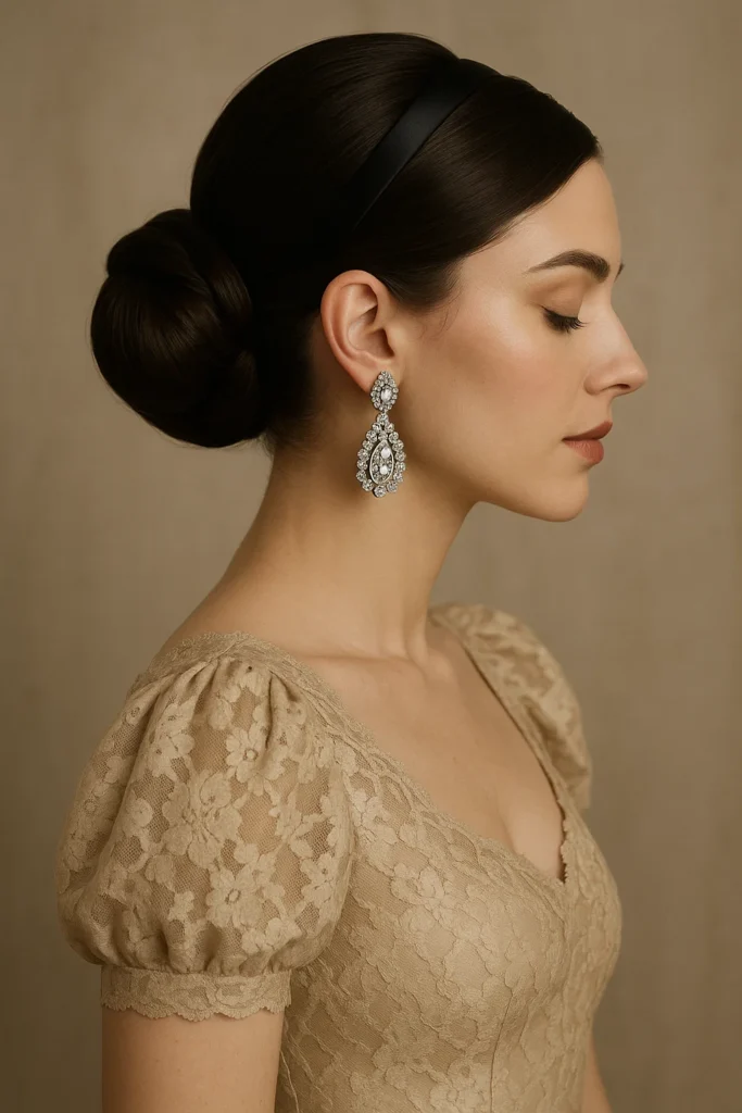 Elegant chignon bun hairstyle with refined, polished finish