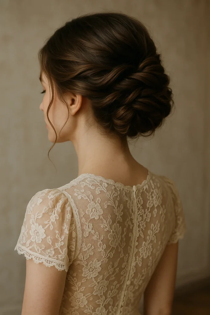 an elegant twist and pin hairstyle.