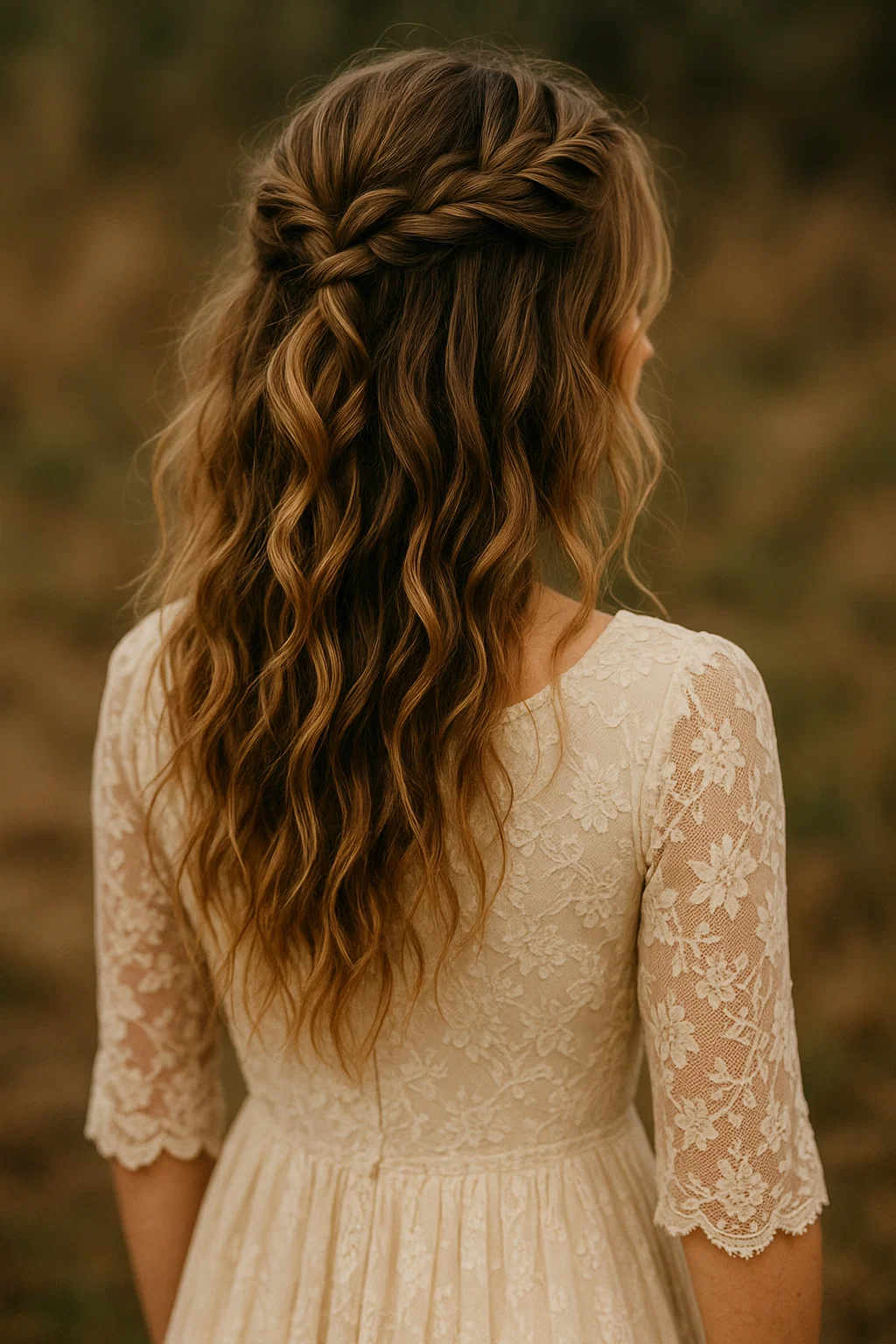 an image of a boho chic half-up hairstyle with loose