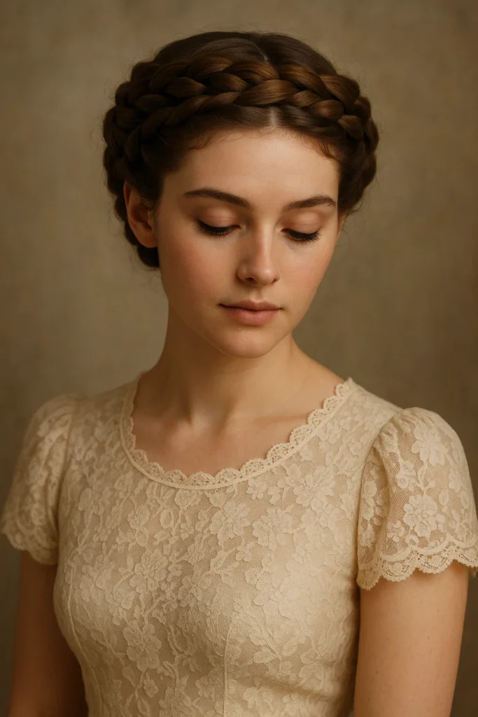 Braided crown hairstyle for elegant formal occasions