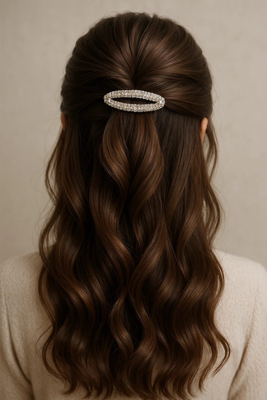an image of a half-up hairstyle with a decorative clip.