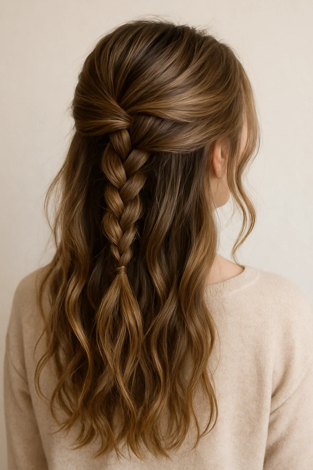 an image of a half-up hairstyle with a messy side braid.