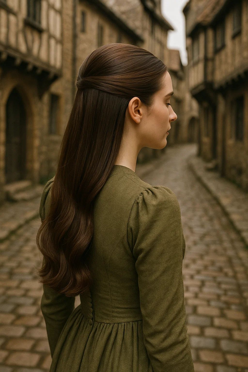 an image of a half-up hairstyle with the sides pinned back.