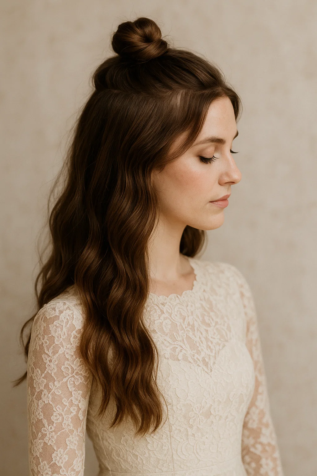 an image of a half-up top knot hairstyle.