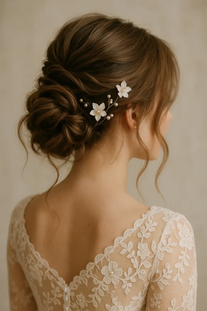 Loose chignon hairstyle for a soft reception look