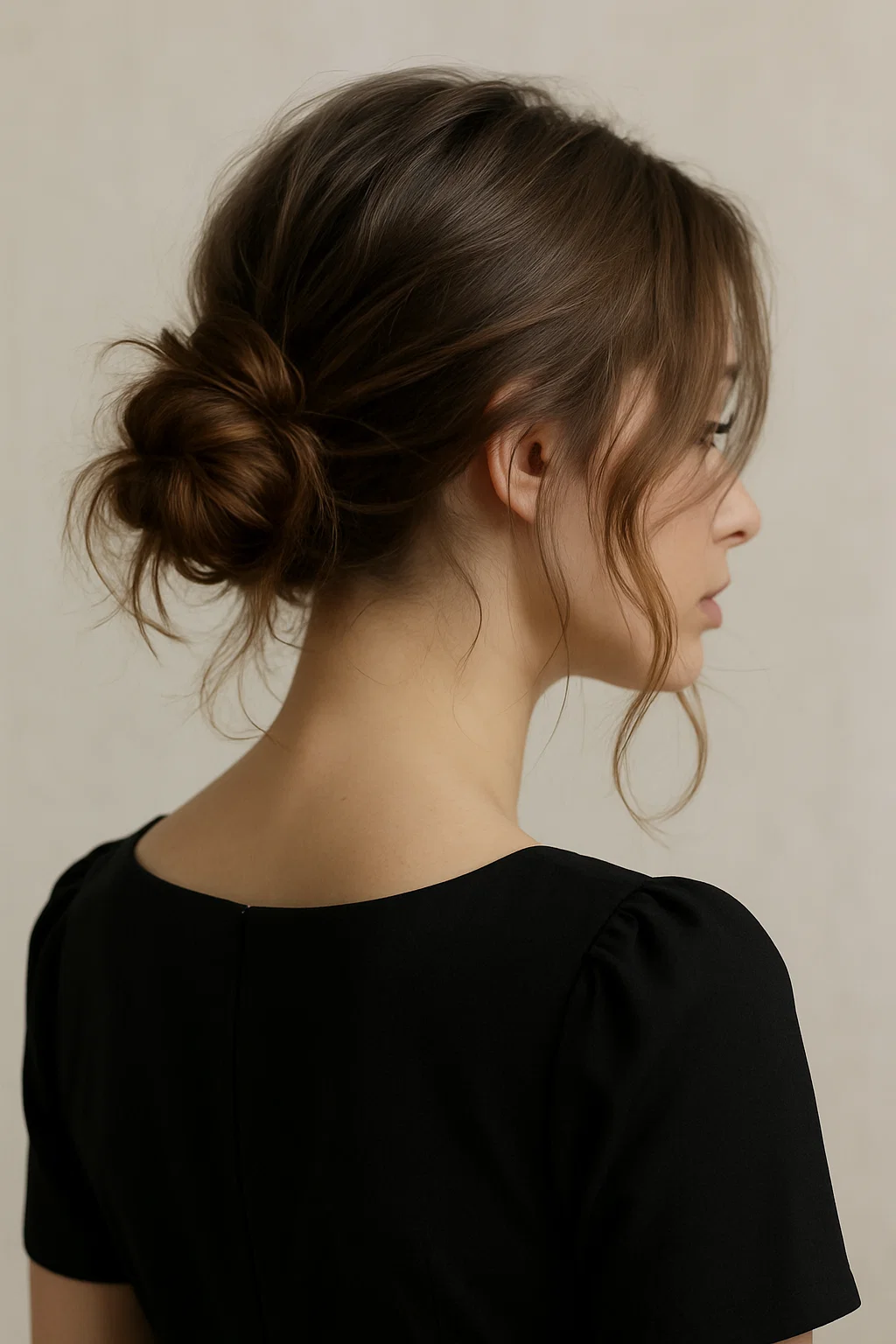 an image of a modern messy low bun.