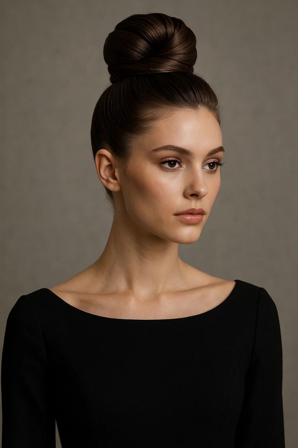 an image of a sculpted top knot hairstyle.