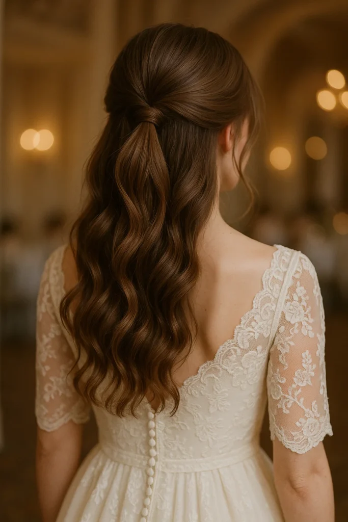 an image of a simple half-up ponytail for a wedding reception