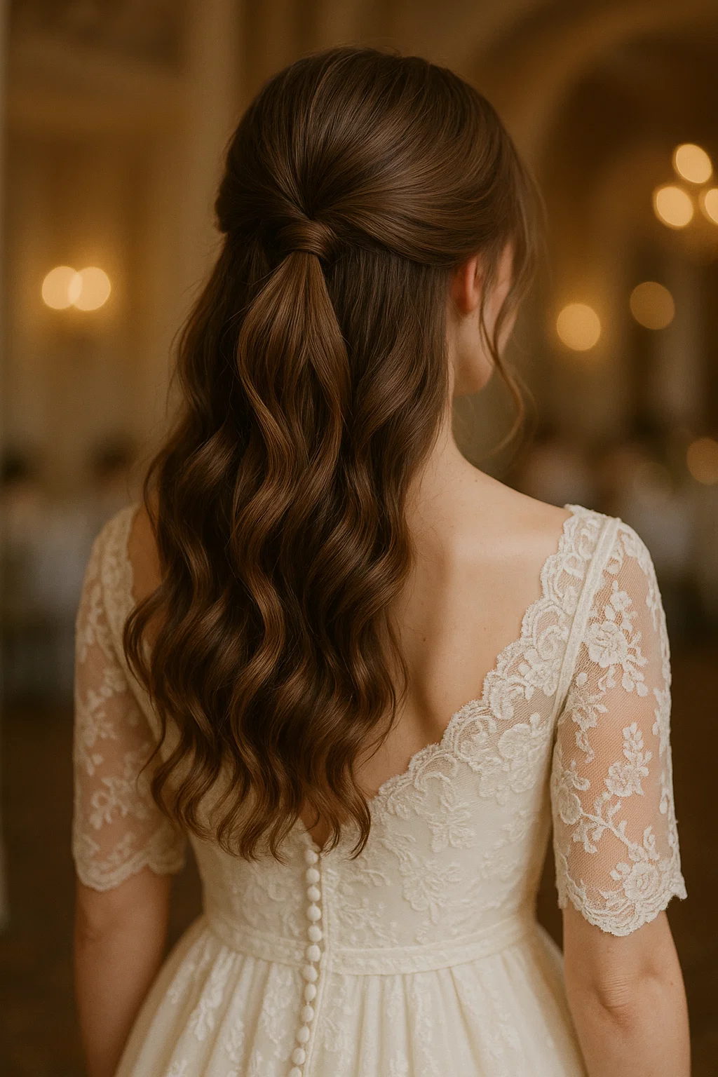 an image of a simple half-up ponytail for a wedding reception