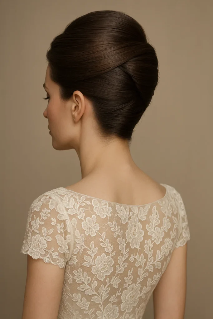 Sleek French twist hairstyle for a sophisticated reception look