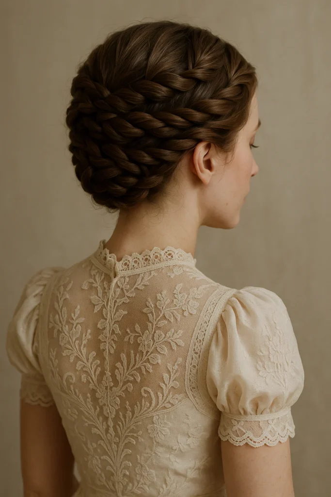 Twisted crown hairstyle for an elegant reception look