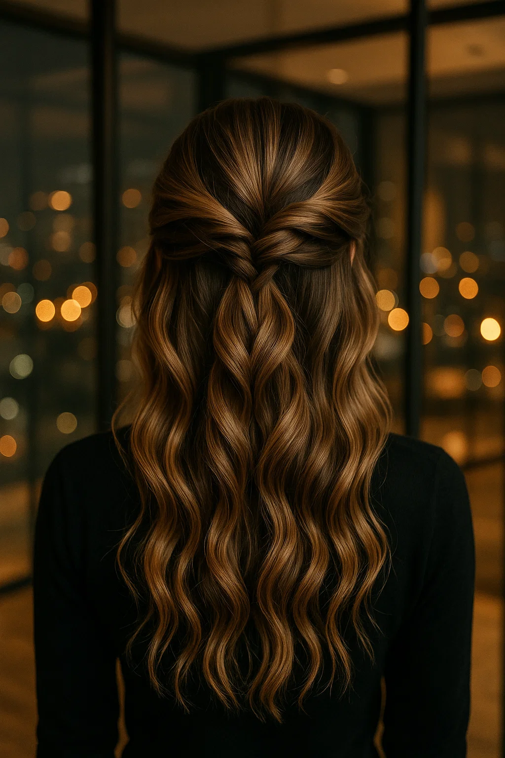 an image of a twisted half-up, half-down hairstyle