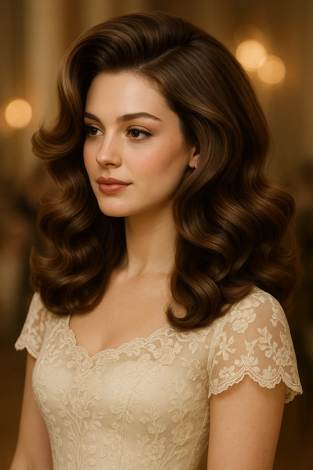 an image of a wavy blowout hairstyle for a reception.