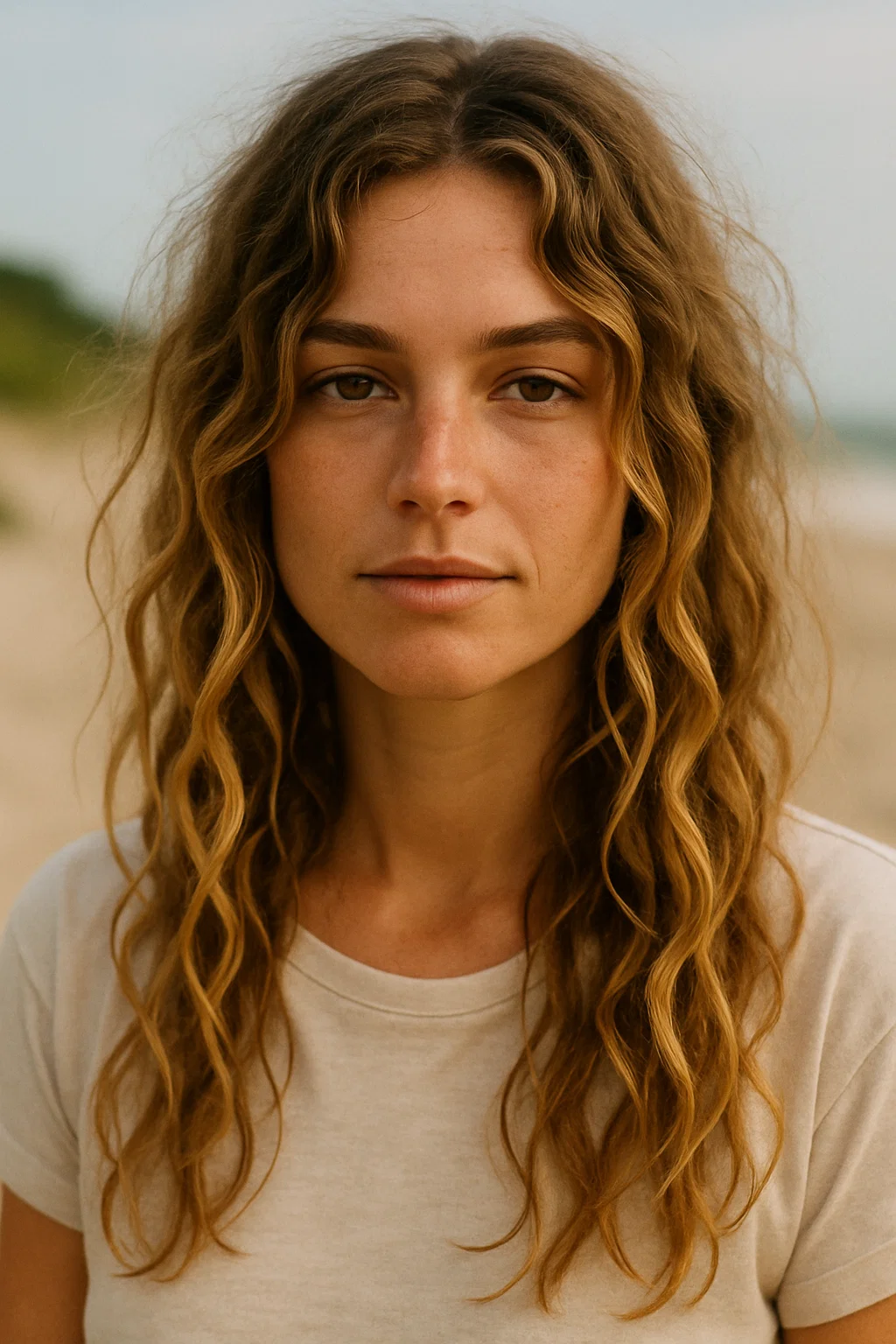 an image of a woman with twisted sections of hair, loosely creating textured beach waves.