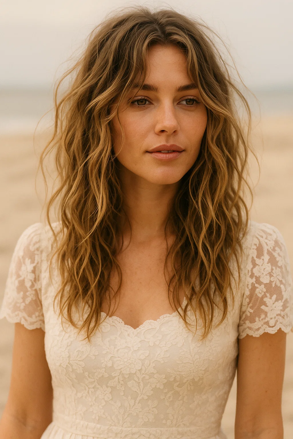 an image of loose, beachy waves for a relaxed and carefree reception look