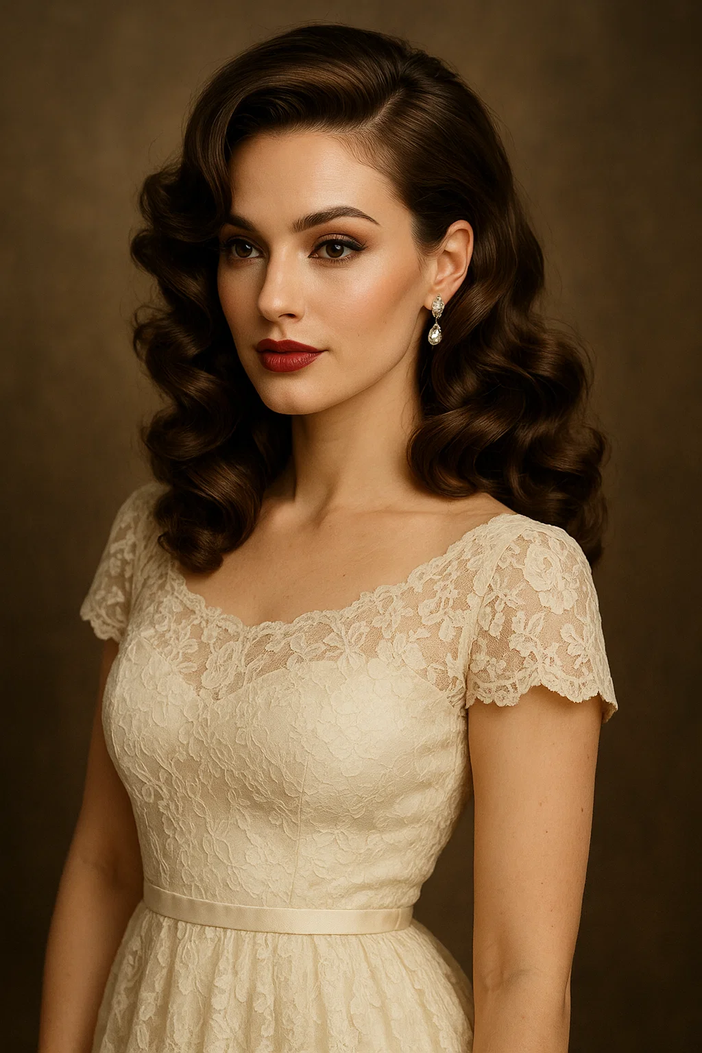 an image of side-swept curls for a glamorous and feminine reception look.