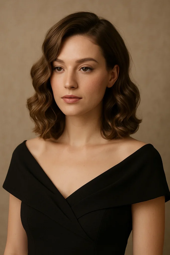 Soft waves hairstyle combined with deep side part for formal elegance