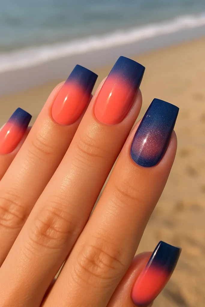 Simple and classy square beach nails for Summer 2025 trends.