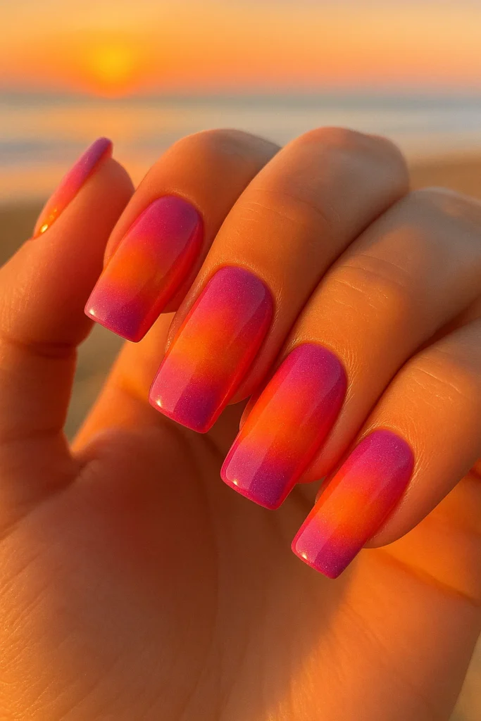 Simple and classy square beach nails for Summer 2025 trends.