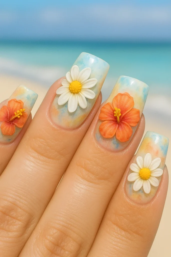 Simple and classy square beach nails for Summer 2025 trends.