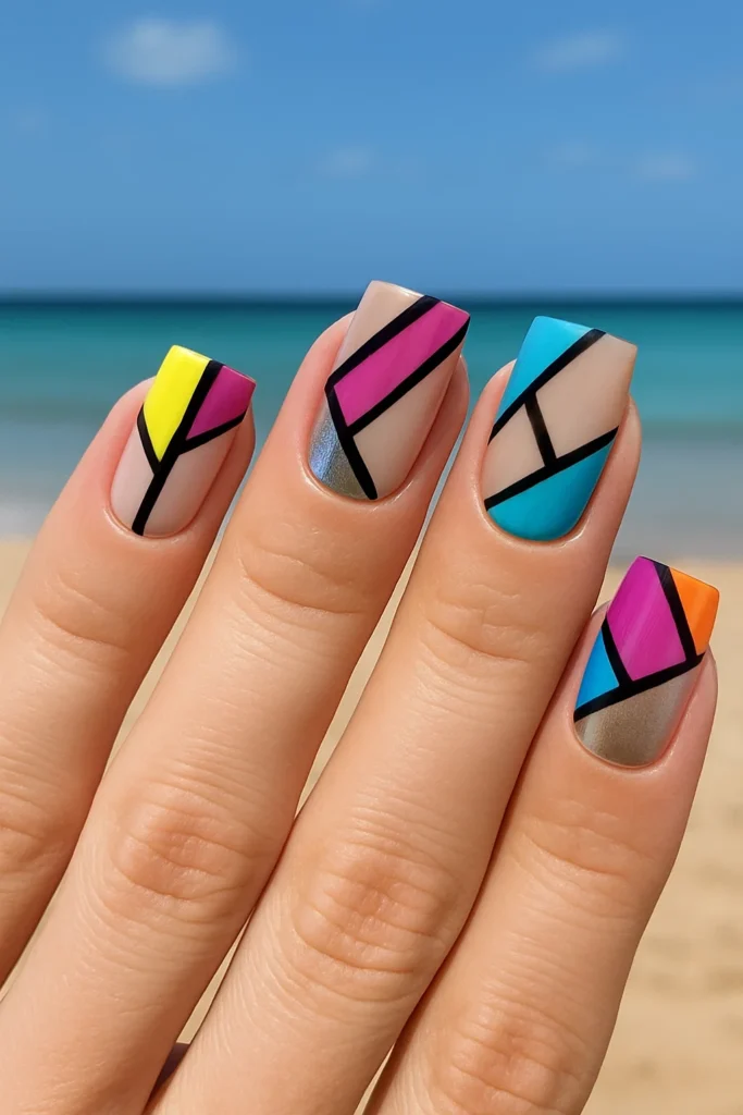 Simple and classy square beach nails for Summer 2025 trends.