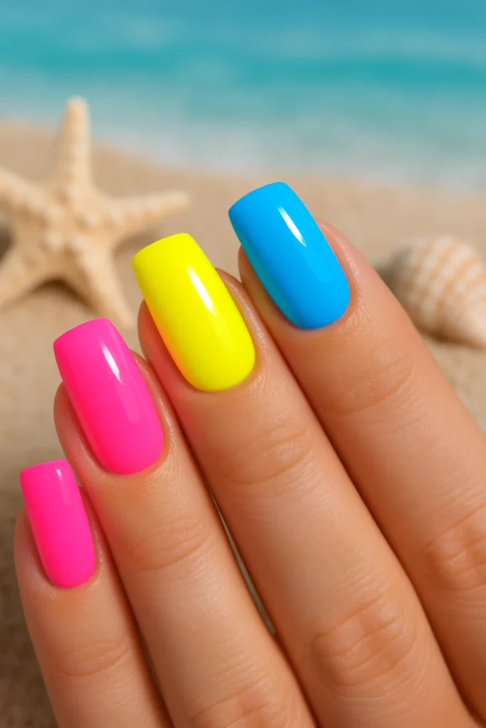 Simple and classy square beach nails for Summer 2025 trends.
