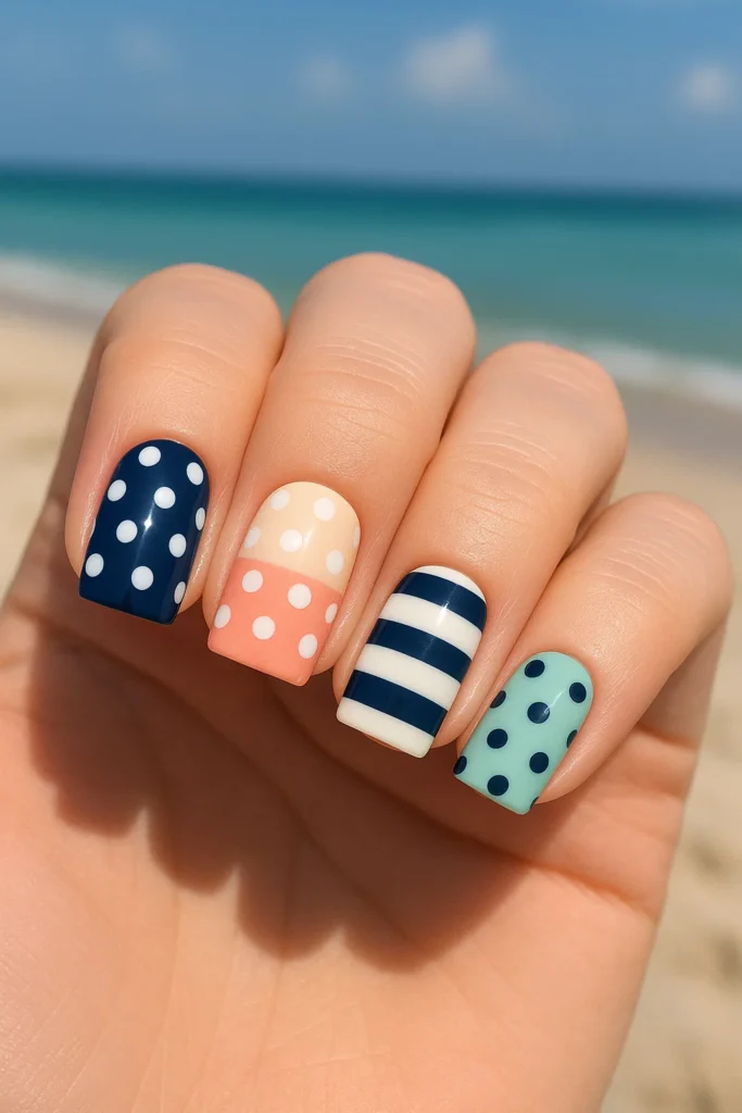Simple and classy square beach nails for Summer 2025 trends.