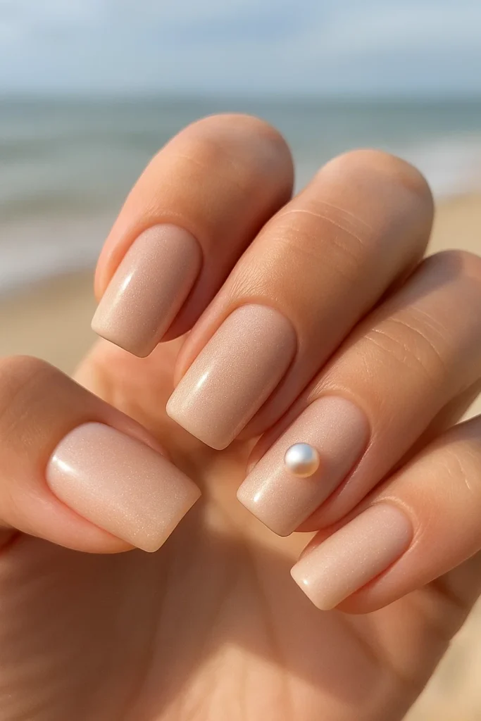 Simple and classy square beach nails for Summer 2025 trends.