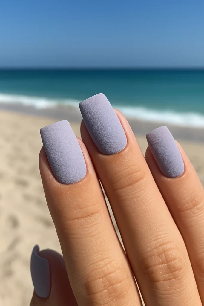 Simple and classy square beach nails for Summer 2025 trends.