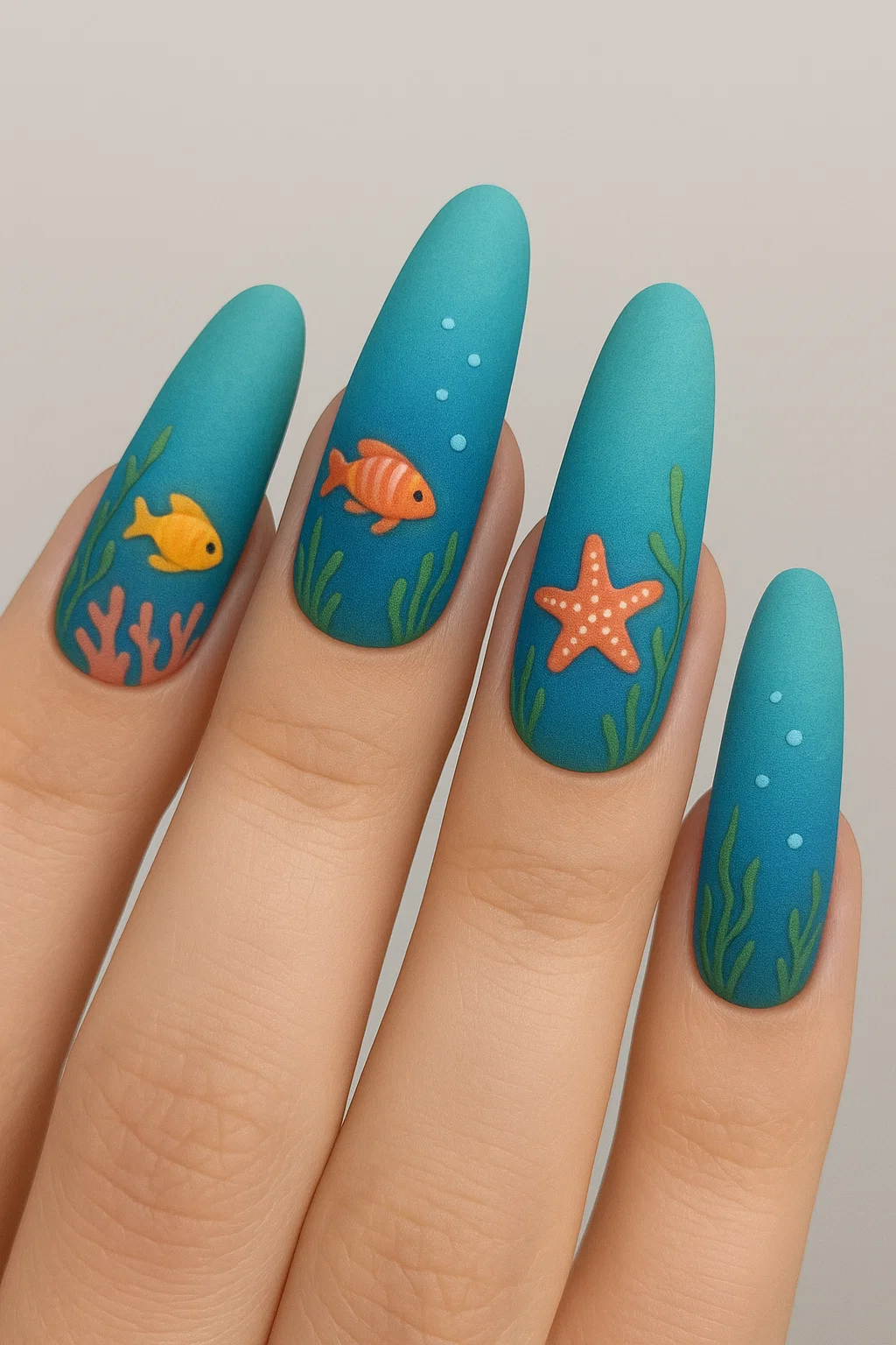 Sea-inspired nails with coastal vibes and oceanic designs perfect for a fresh, summery look.