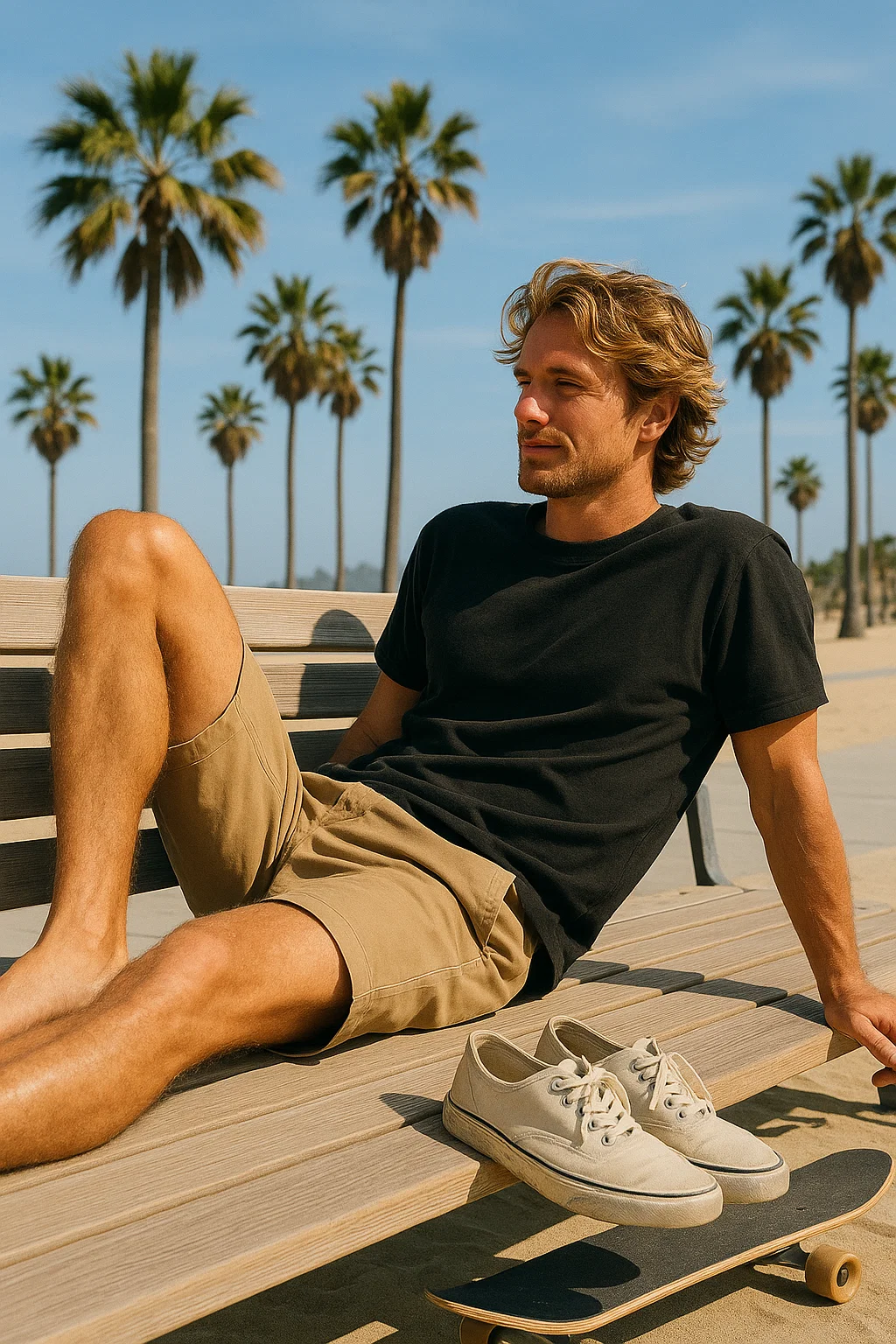 modern male style inspiration with wavy hair and black sweater