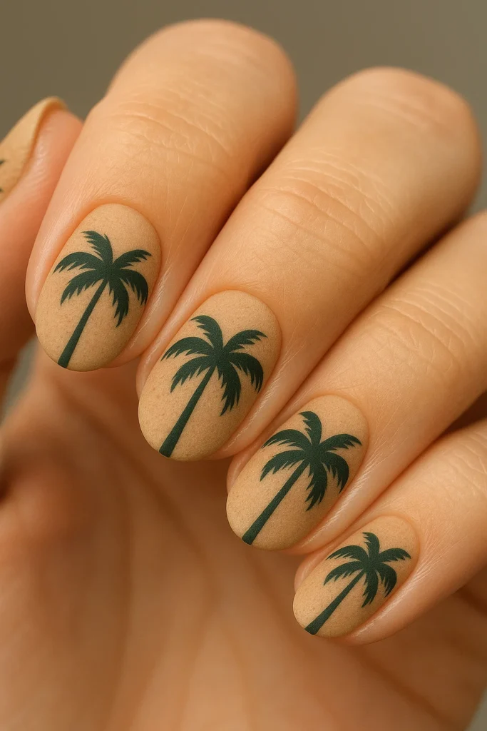 Sandy chic beach nails with trendy designs perfect for summer beach days.