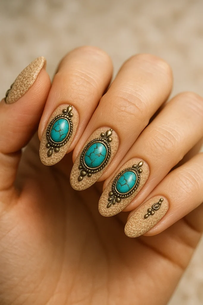Sandy chic beach nails with trendy designs perfect for summer beach days.
