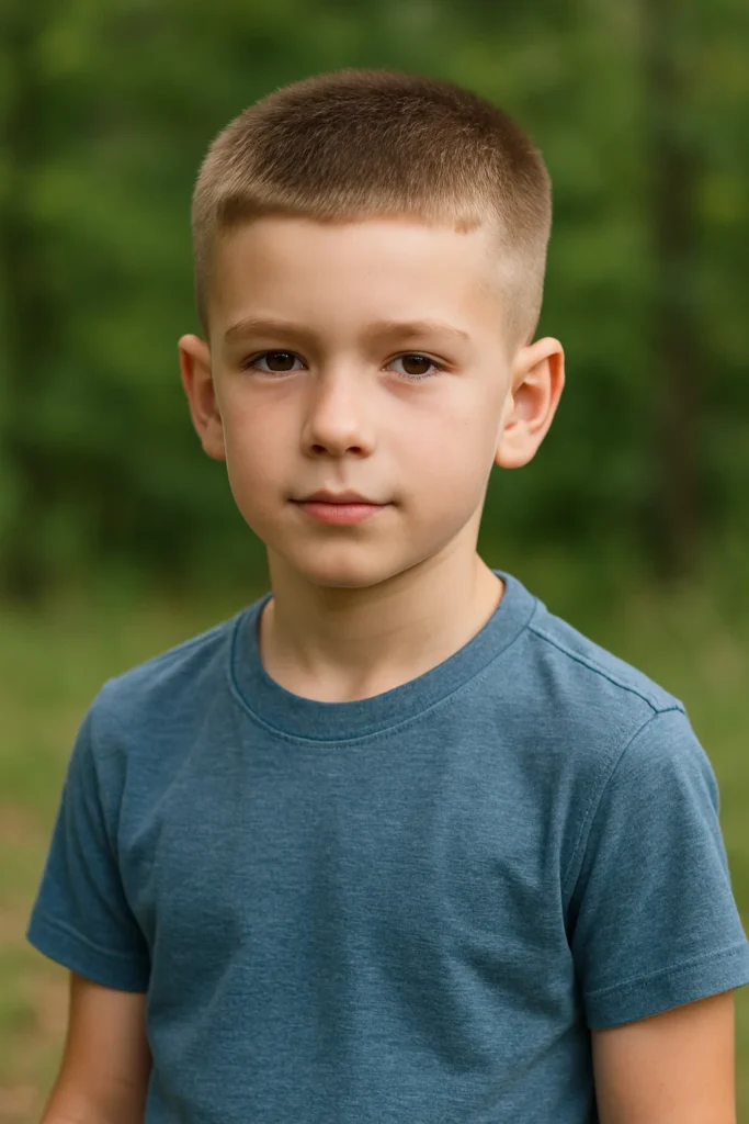 Modern textured crew cut for boys with clean lines and volume on top
