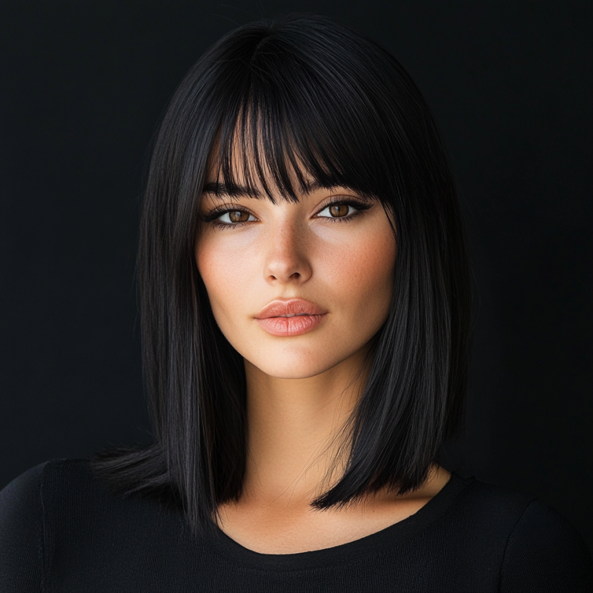 Mid-length wavy lob with soft balayage highlights.