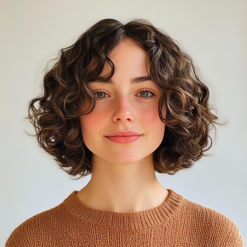 Mid-length wavy lob with soft balayage highlights.