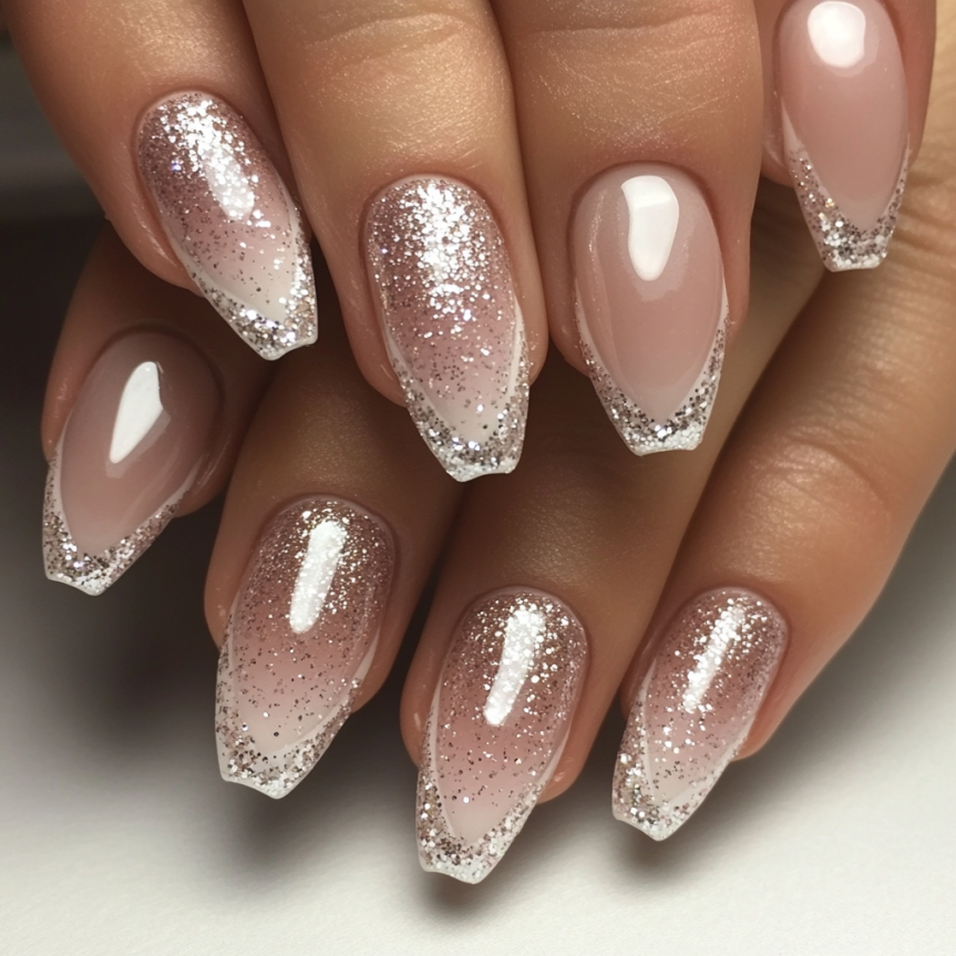 French nails 2025 showing almond nails and French tip nails with trendy summer nail ideas.