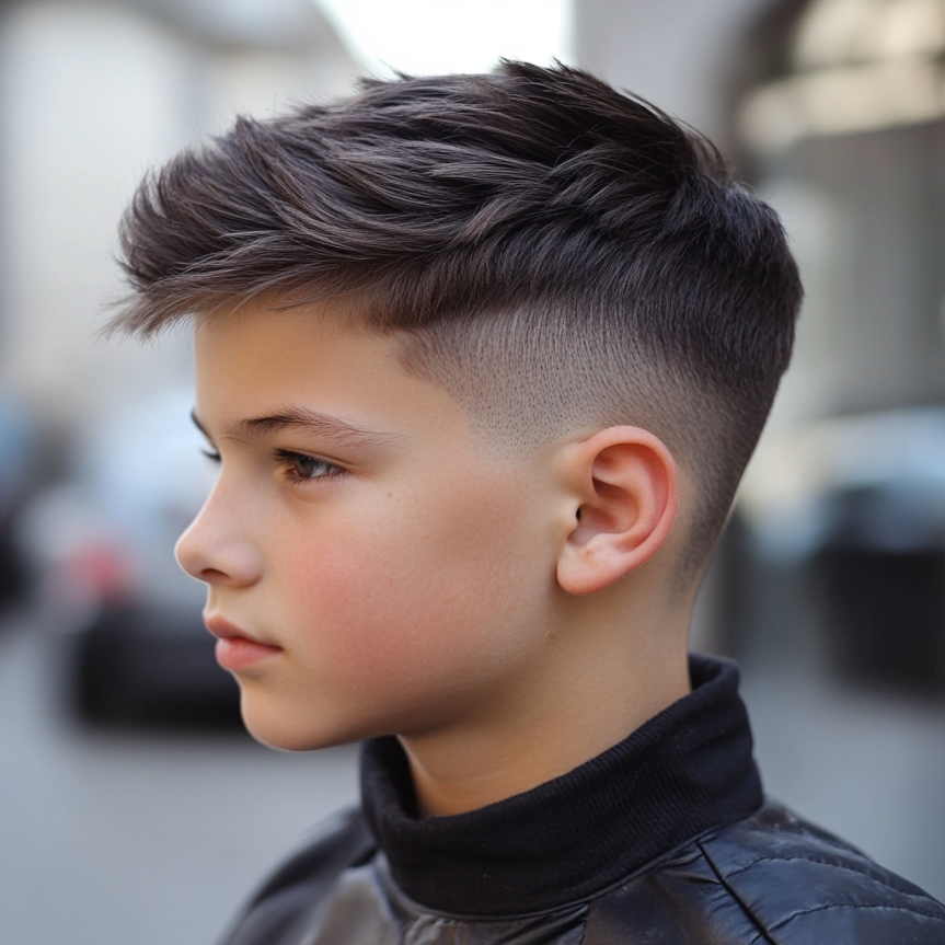 Classic textured side part haircut for boys showcasing a stylish and neat look.
