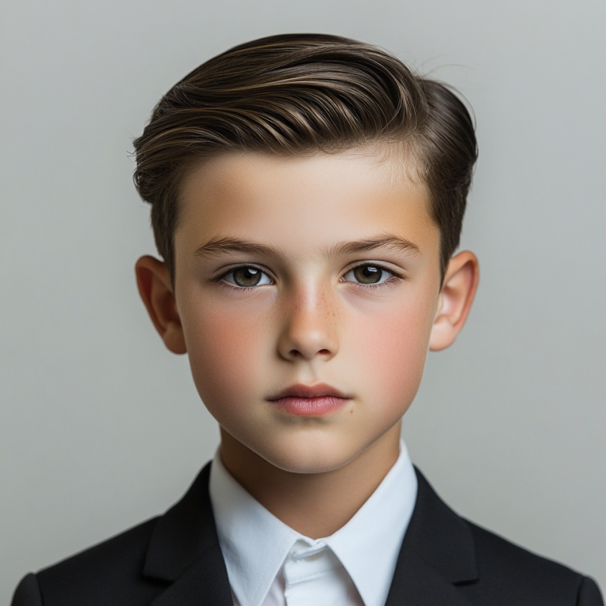 Classic textured side part haircut for boys showcasing a stylish and neat look.