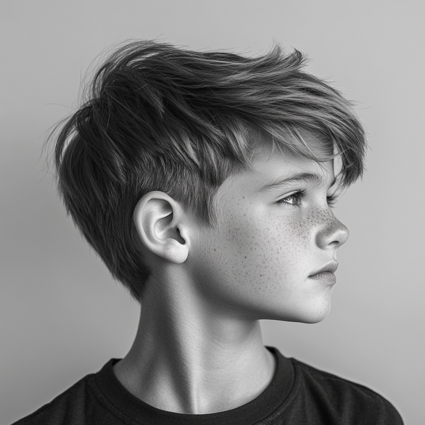 Classic textured side part haircut for boys showcasing a stylish and neat look.