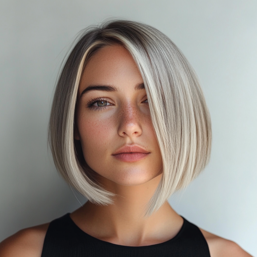 Mid-length wavy lob with soft balayage highlights.