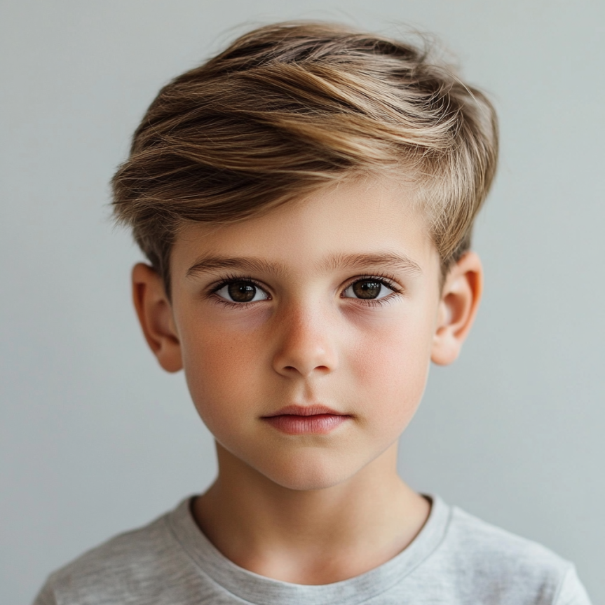 Classic textured side part haircut for boys showcasing a stylish and neat look.