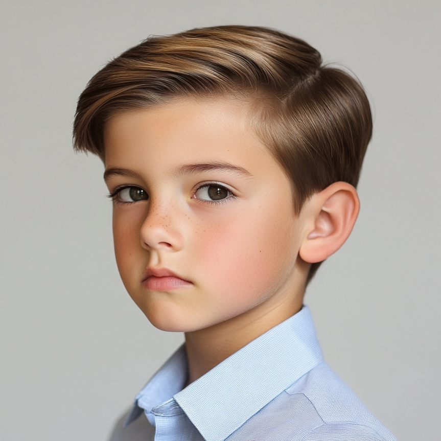 Classic textured side part haircut for boys showcasing a stylish and neat look.