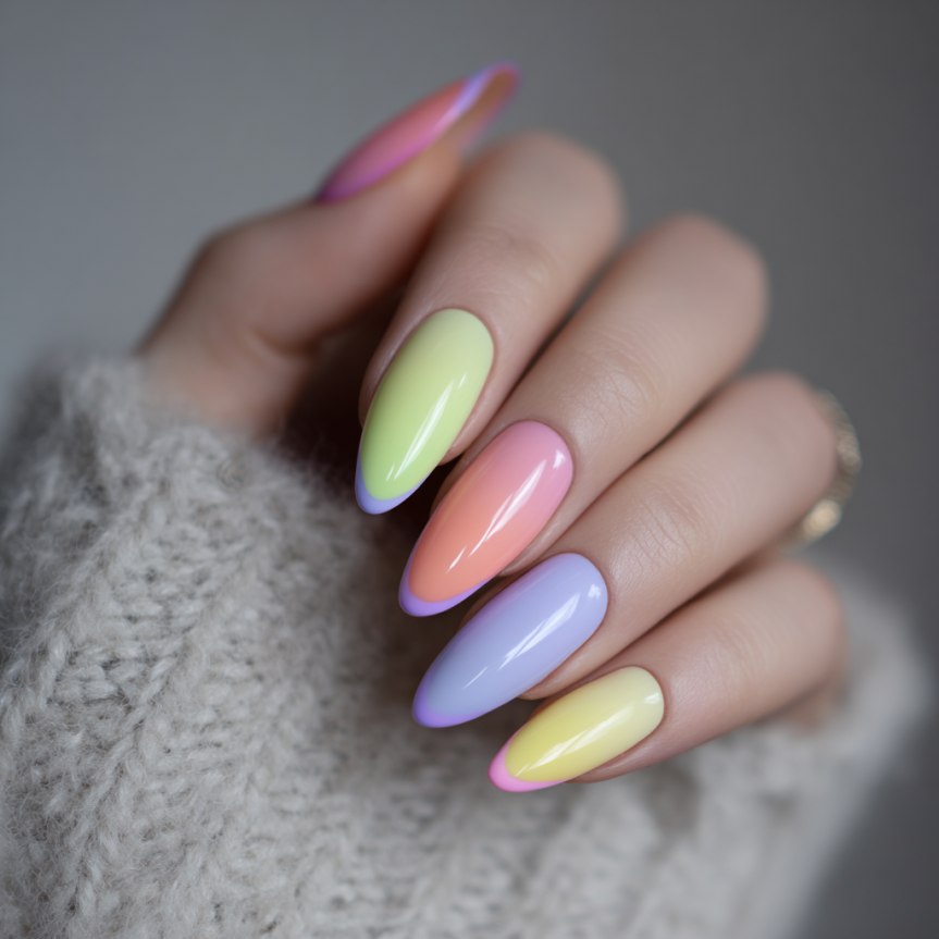 21 summer almond nails ideas 2025 with pastel French tips