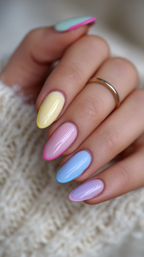 21 summer almond nails ideas 2025 with pastel French tips